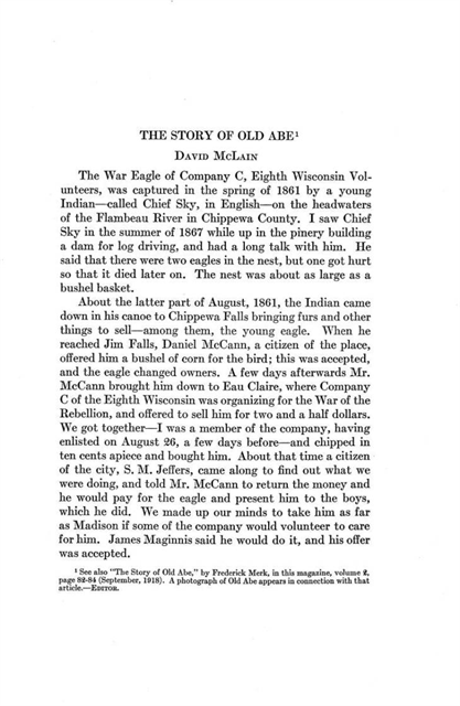 The Story of Old Abe: The Wisconsin magazine of history: Volume 8, number 4, June 1925 